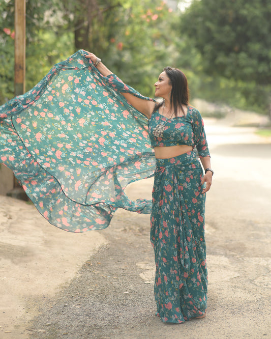PRINTED SKIRT SHRUG SET